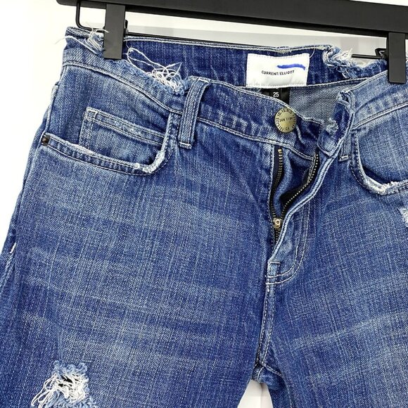 Current Elliott Jeans Blue Fling Isley Destroy Denim Relaxed Fit - Picture 5 of 11